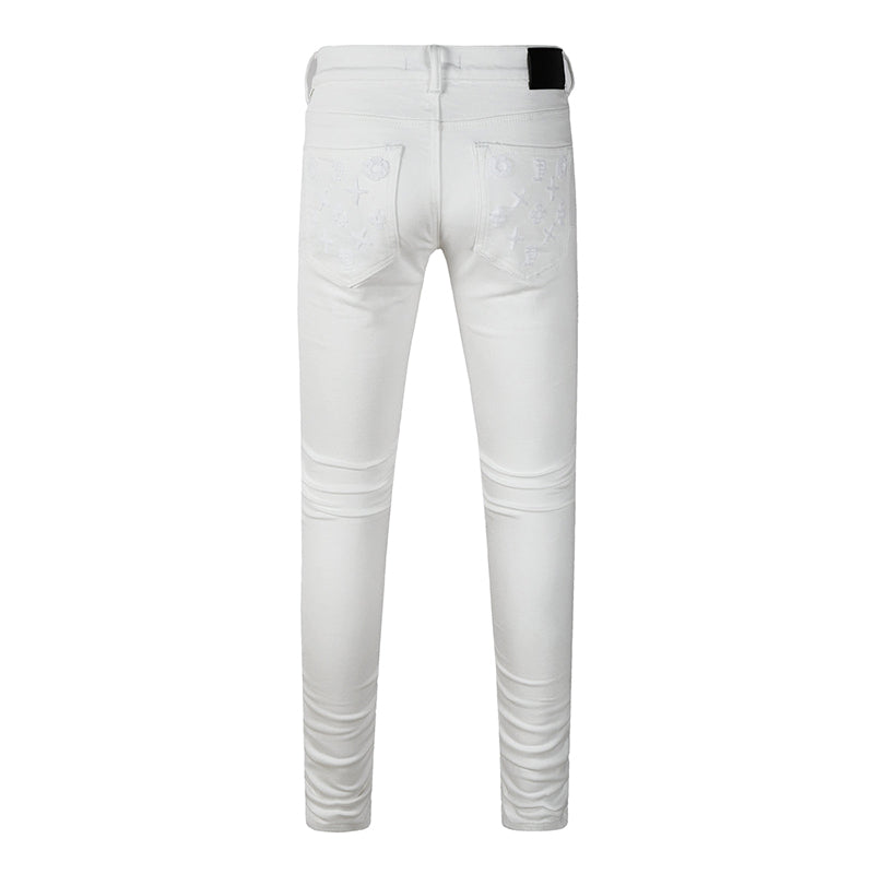 Mens trendy purple jeans, 100% cotton High Street Distressed