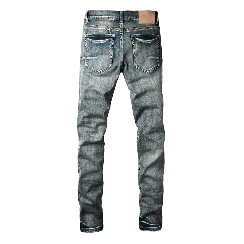 Mens trendy purple jeans, 100% cotton High Street Distressed