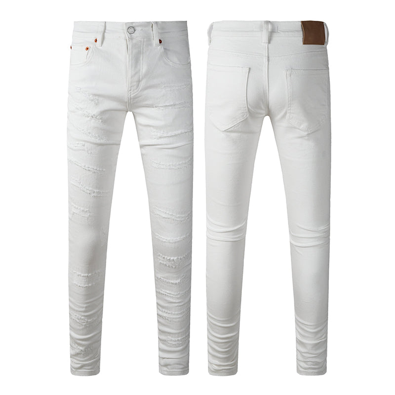 Mens trendy purple jeans, 100% cotton High Street Distressed
