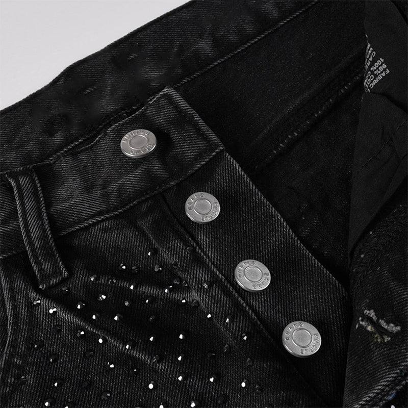 Mens trendy purple jeans, 100% cotton Rhinestones #105
