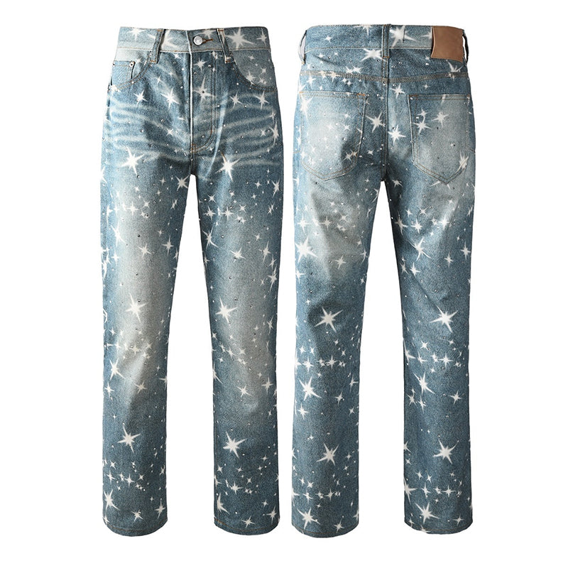 Mens trendy purple jeans, 100% cotton Rhinestones #9141