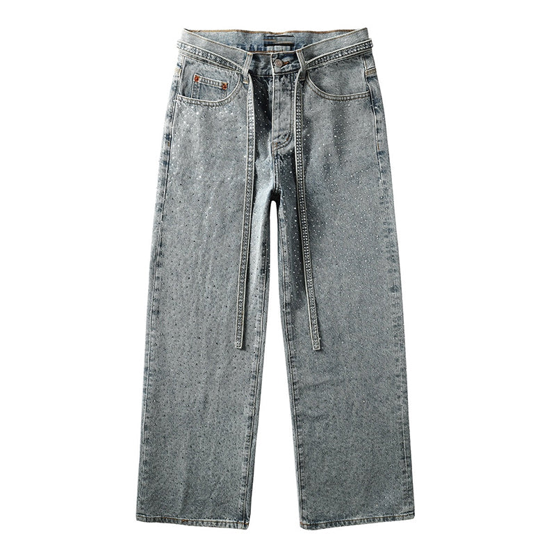 Mens trendy purple jeans, 100% cotton Jeans Rhinestones #9129