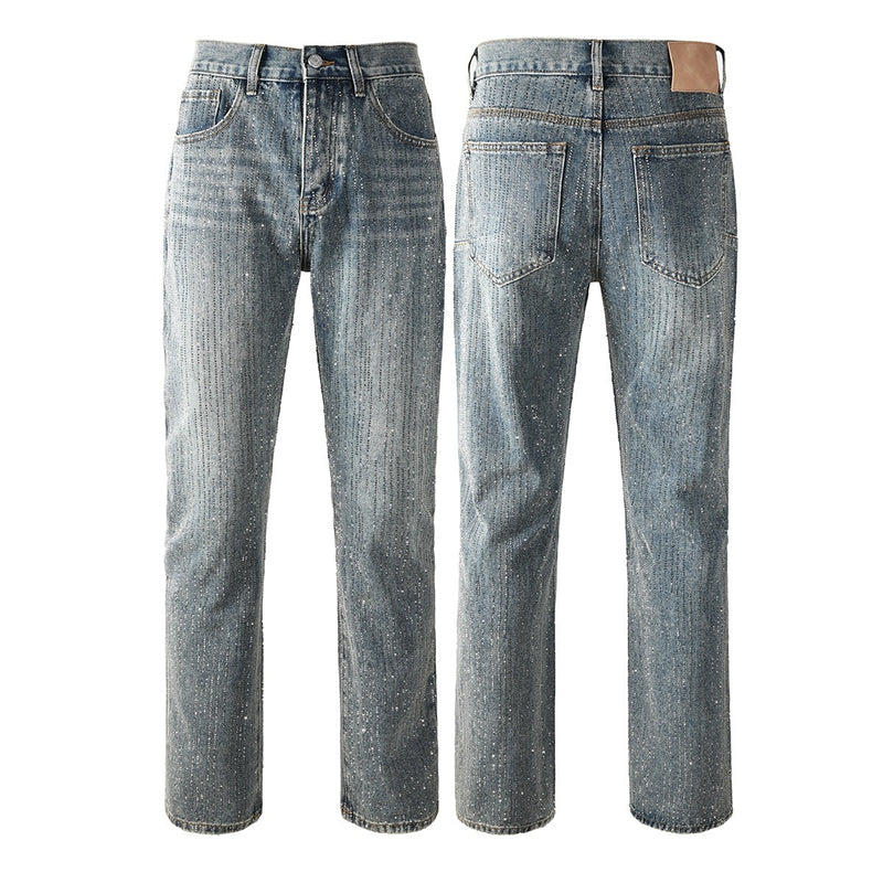 Mens trendy purple jeans, 100% cotton Rhinestones #9140