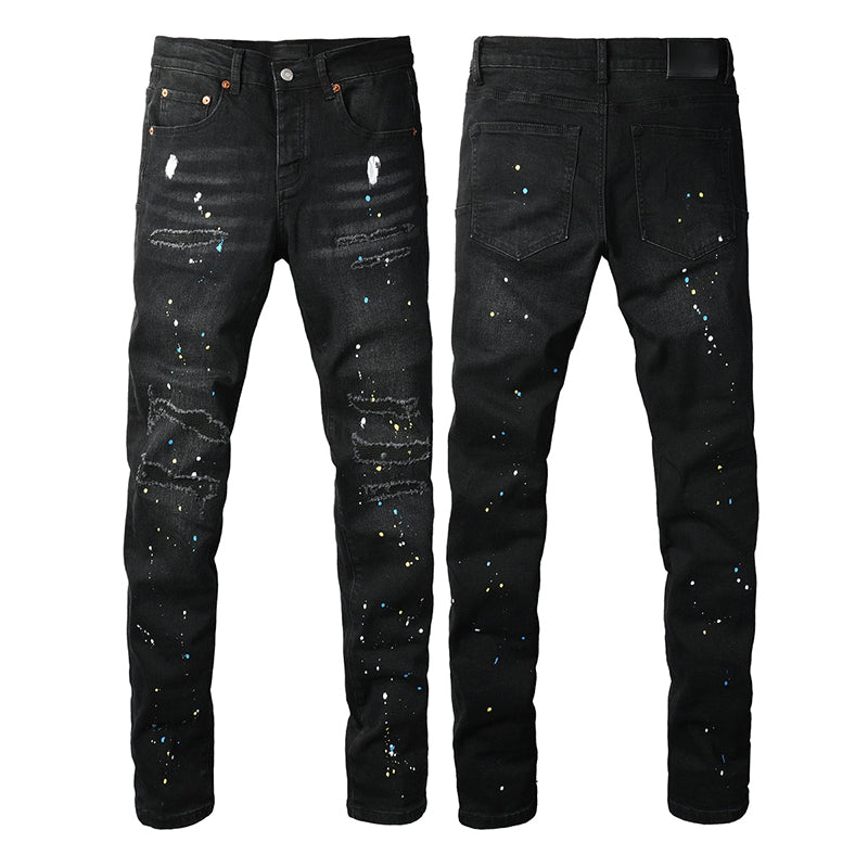 Mens trendy purple jeans, 100% cotton High Street Distressed