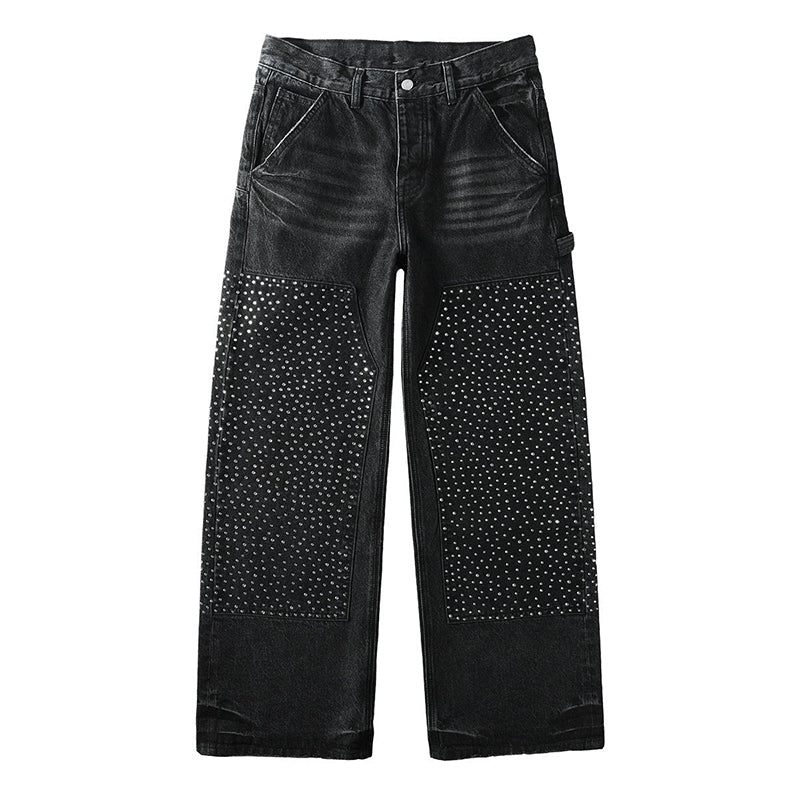 Mens trendy purple jeans, 100% cotton Rhinestones #104