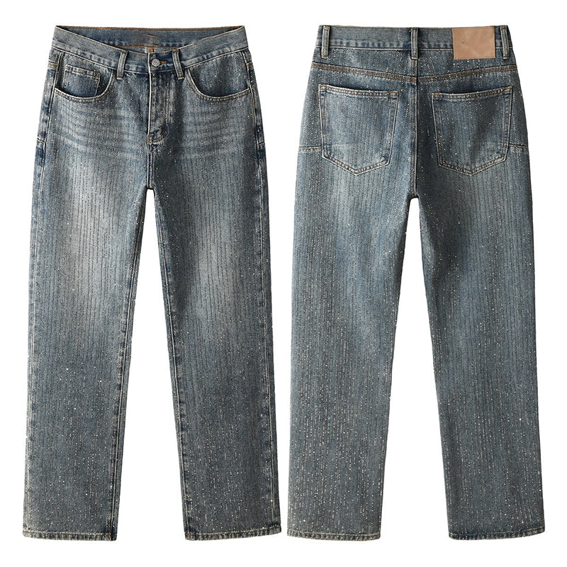 Mens trendy purple jeans, 100% cotton Jeans Rhinestones #9140