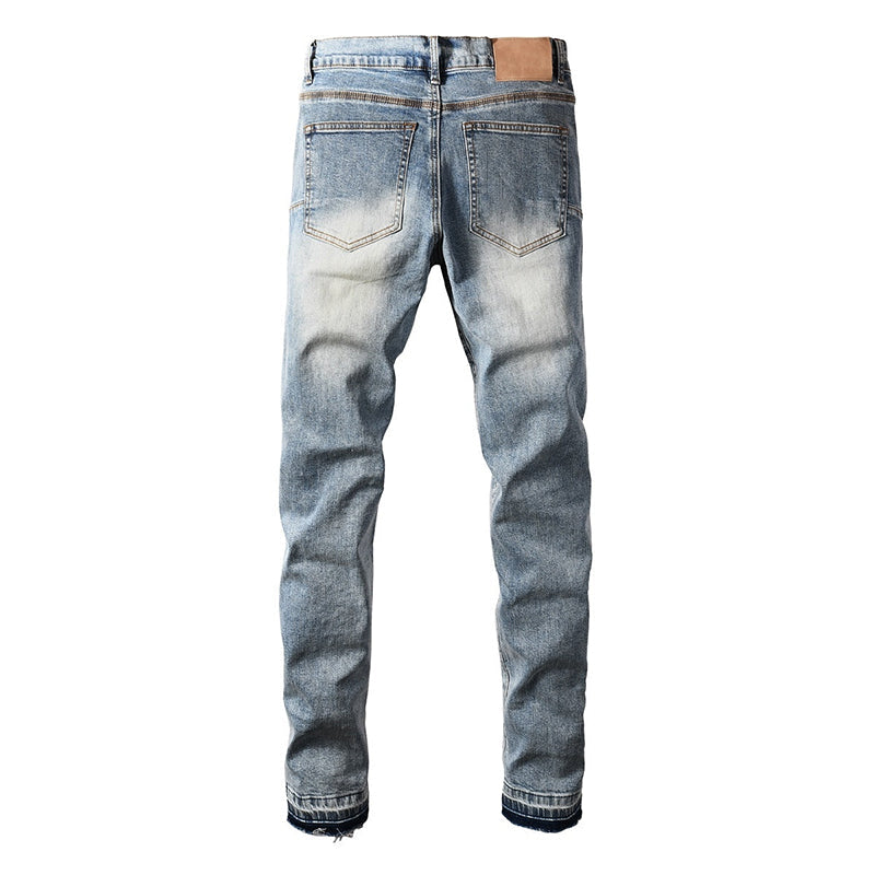 Mens trendy purple jeans, 100% cotton Jeans Rhinestones #9132