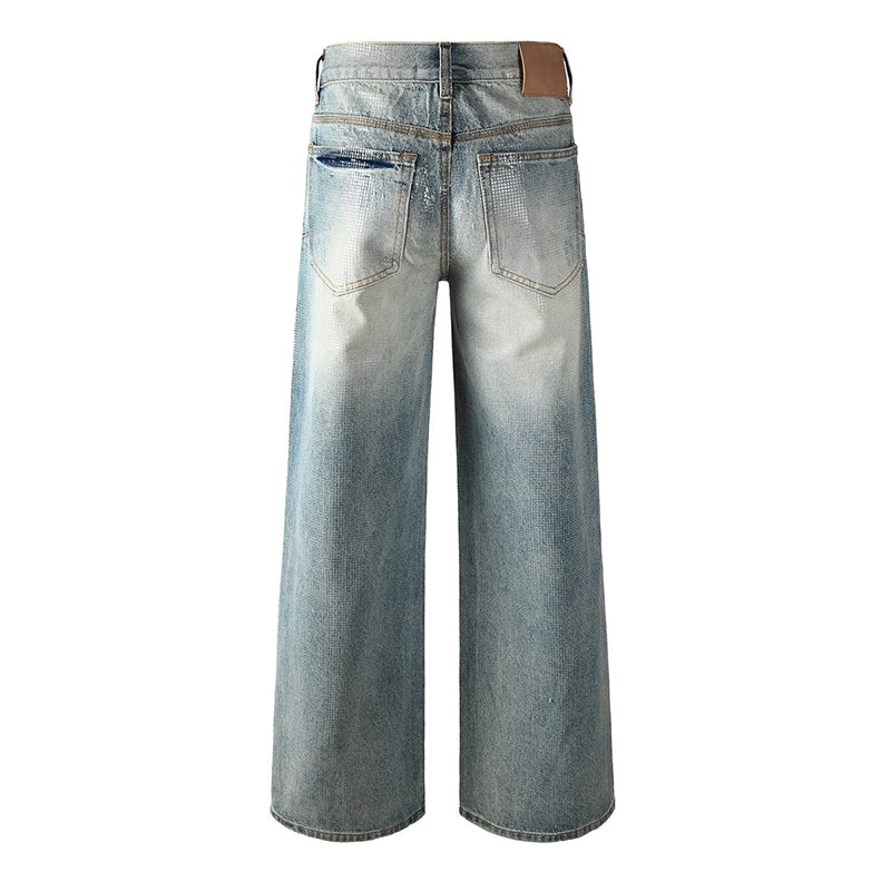 Mens trendy purple jeans, 100% cotton Rhinestones #103