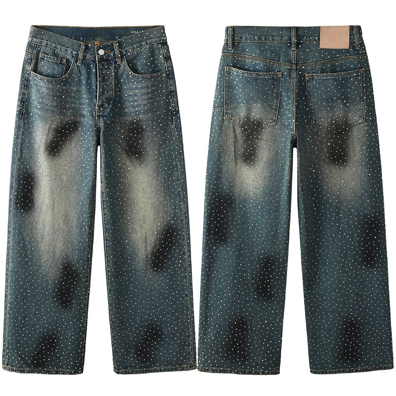 Mens trendy purple jeans, 100% cotton Rhinestones #106