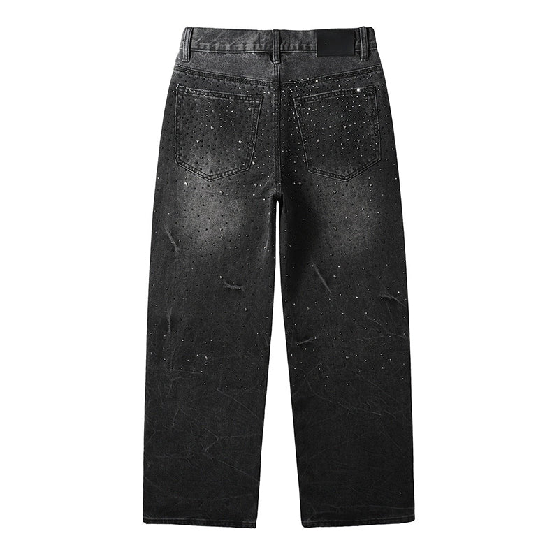 Mens trendy purple jeans, 100% cotton Jeans Rhinestones #105