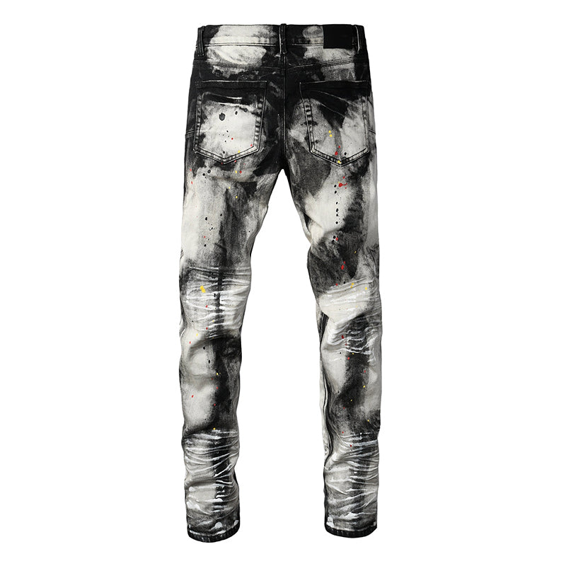 Mens trendy purple jeans, 100% cotton High Street Distressed