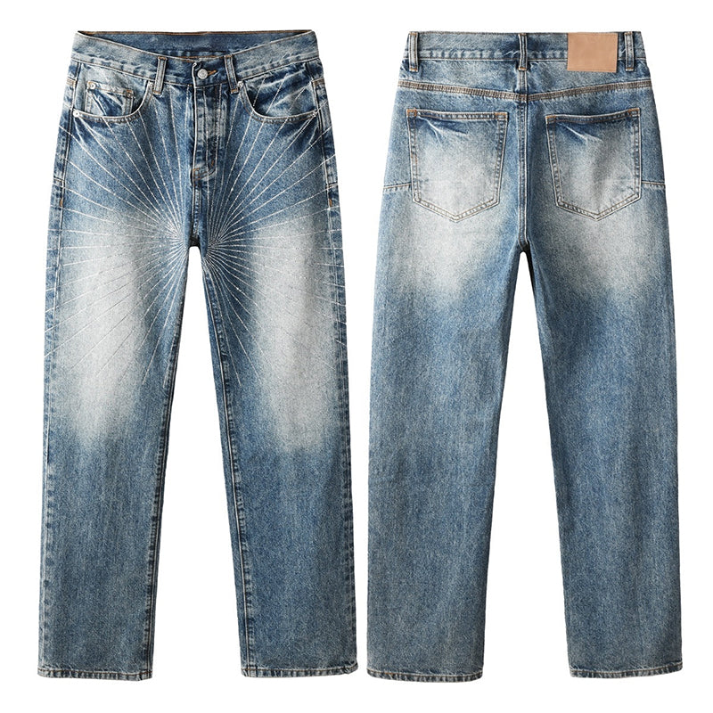 Mens trendy purple jeans, 100% cotton Jeans Rhinestones #9138