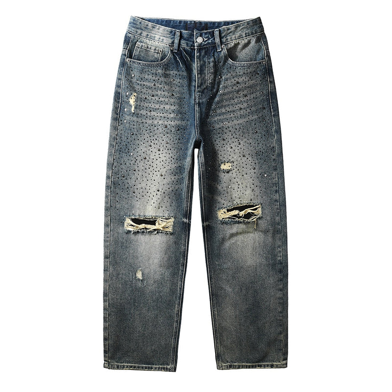 Mens trendy purple jeans, 100% cotton Rhinestones #9131