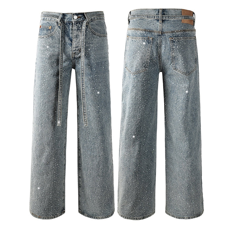 Mens trendy purple jeans, 100% cotton Rhinestones #9129