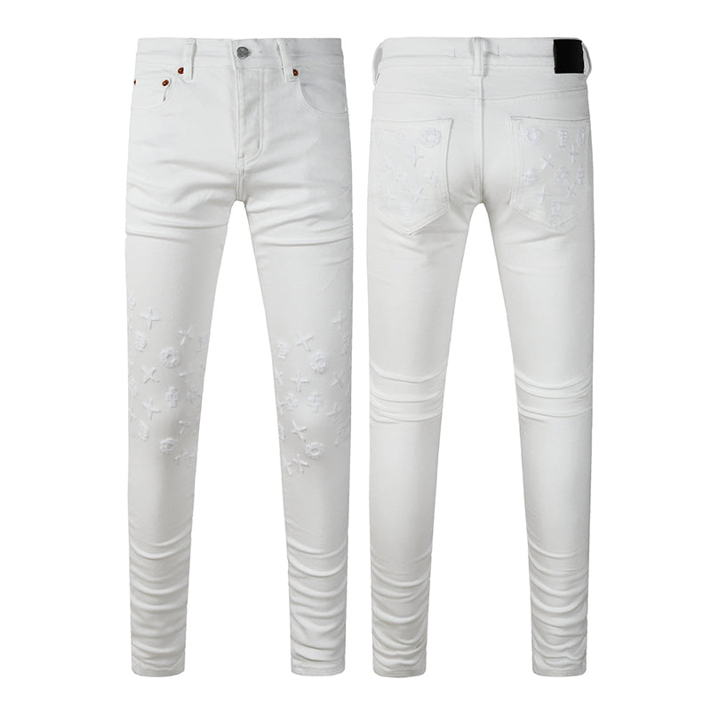 Mens trendy purple jeans, 100% cotton High Street Distressed