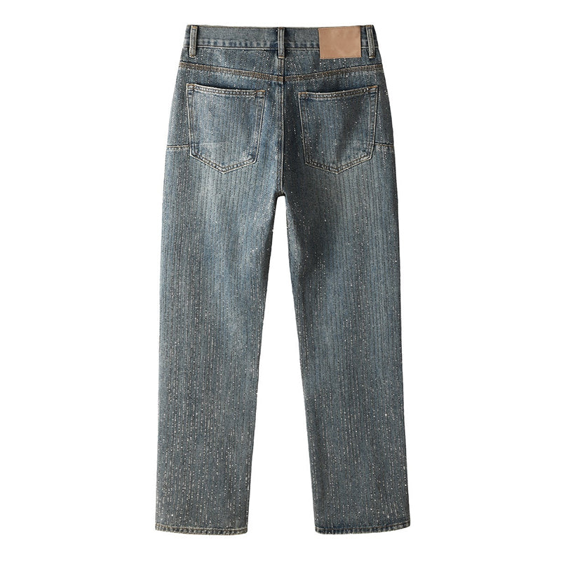Mens trendy purple jeans, 100% cotton Rhinestones #9140