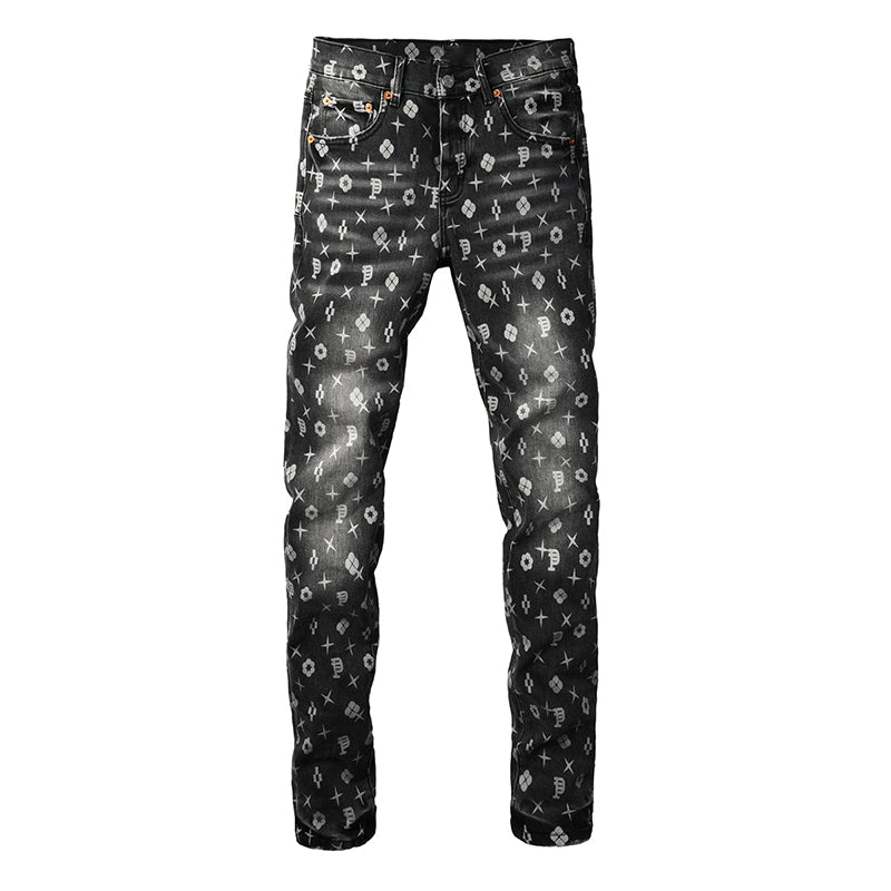 Mens trendy purple jeans, 100% cotton High Street Distressed