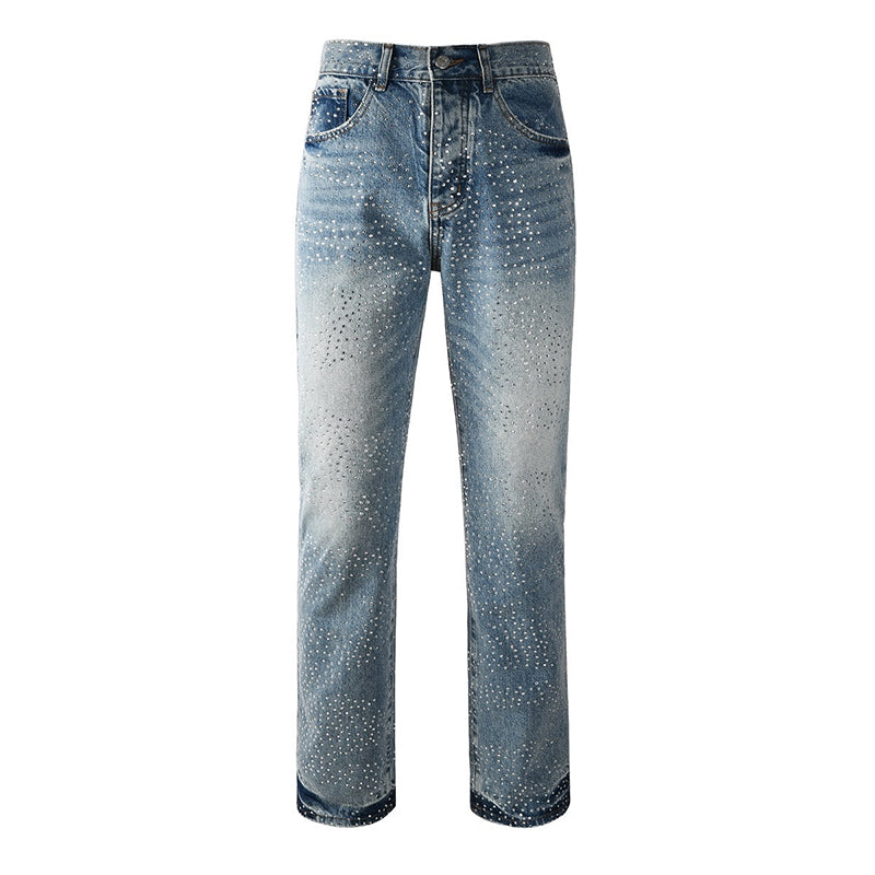 Mens trendy purple jeans, 100% cotton Jeans Rhinestones #9137