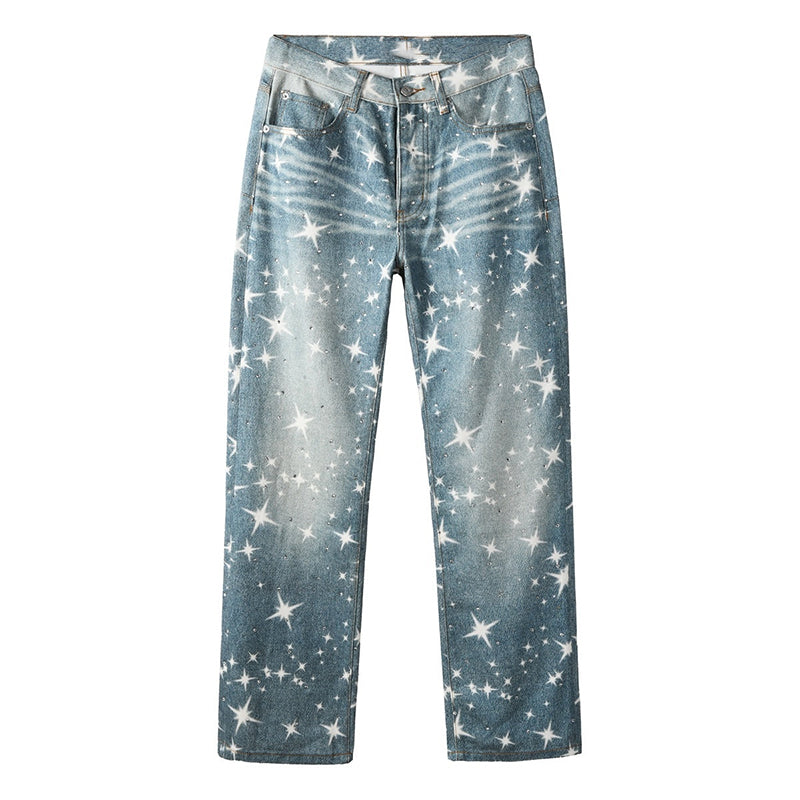 Mens trendy purple jeans, 100% cotton Rhinestones #9141