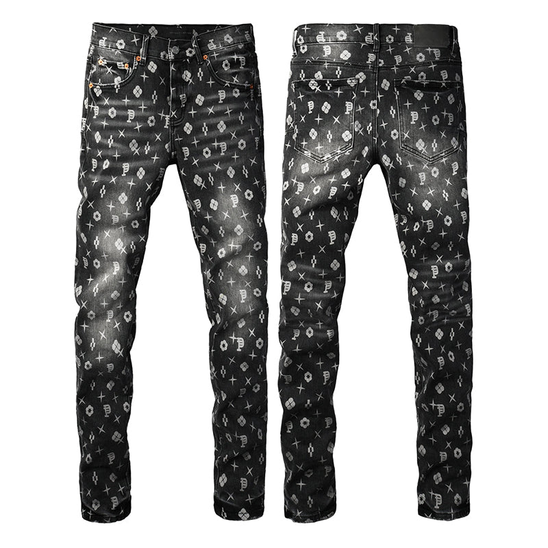 Mens trendy purple jeans, 100% cotton High Street Distressed