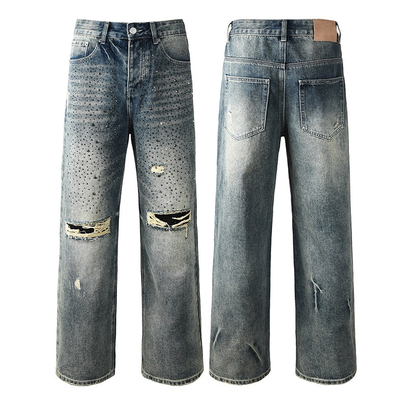 Mens trendy purple jeans, 100% cotton Rhinestones #9131