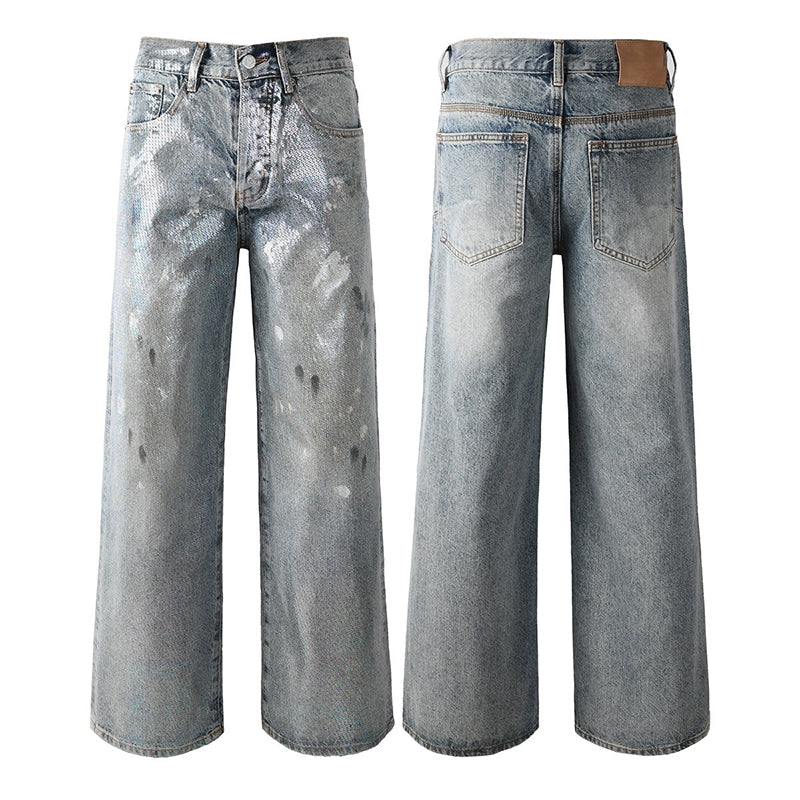 Mens trendy purple jeans, 100% cotton Rhinestones #108