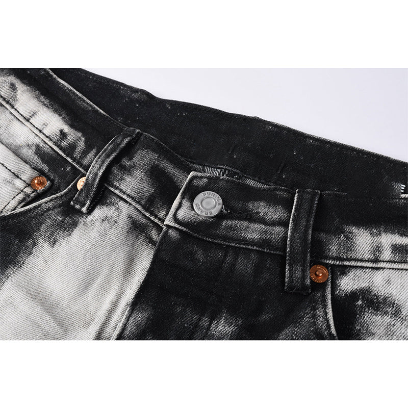 Mens trendy purple jeans, 100% cotton High Street Distressed