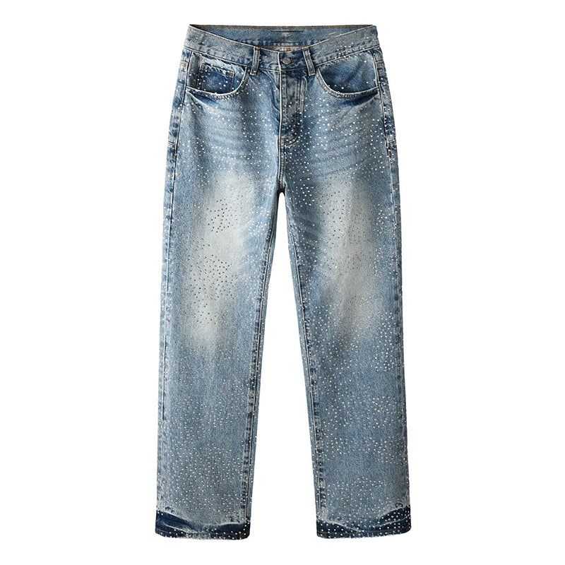 Mens trendy purple jeans, 100% cotton Jeans Rhinestones #9137