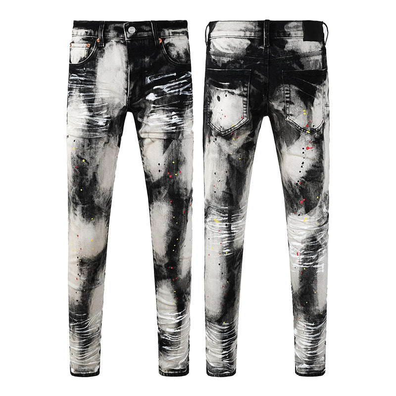 Mens trendy purple jeans, 100% cotton High Street Distressed