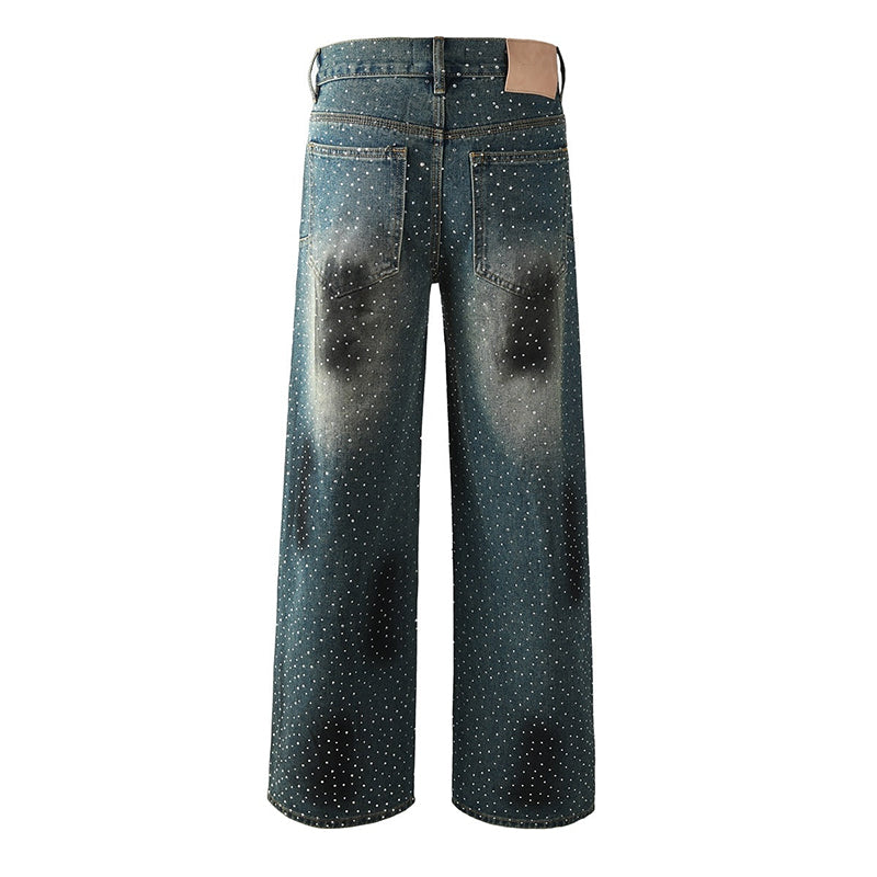 Mens trendy purple jeans, 100% cotton Jeans Rhinestones #106