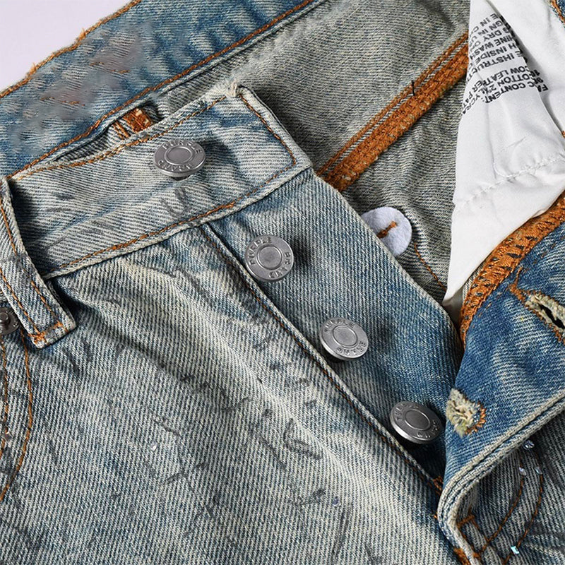 Mens trendy purple jeans, 100% cotton Jeans Rhinestones #107