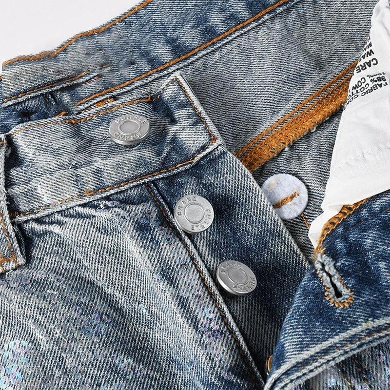 Mens trendy purple jeans, 100% cotton Jeans Rhinestones #108