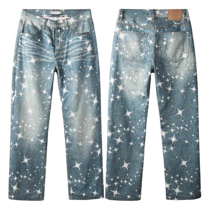 Mens trendy purple jeans, 100% cotton Rhinestones #9141