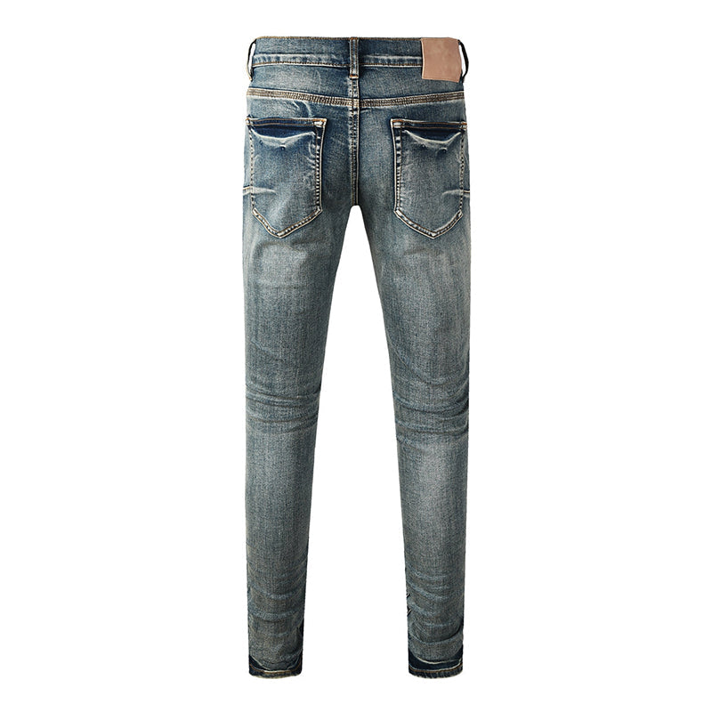 Mens trendy purple jeans, 100% cotton High Street Distressed