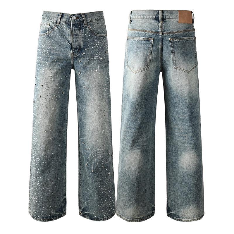 Mens trendy purple jeans, 100% cotton Jeans Rhinestones #9133