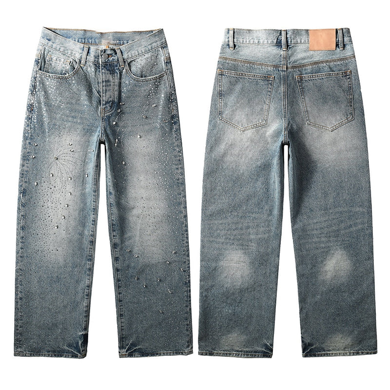 Mens trendy purple jeans, 100% cotton Jeans Rhinestones #9133