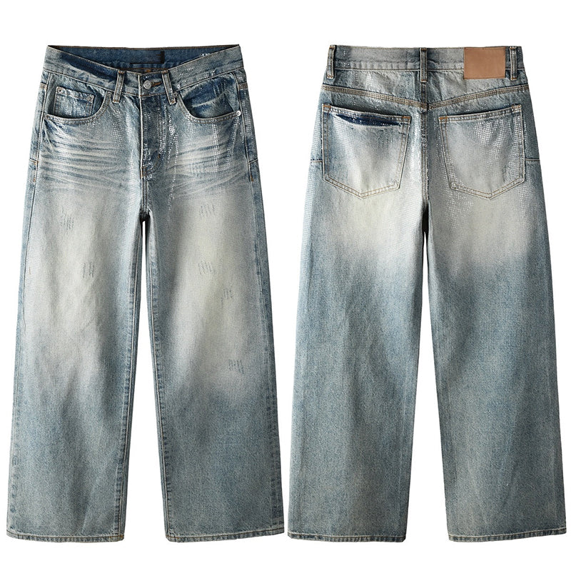 Mens trendy purple jeans, 100% cotton Jeans Rhinestones #103