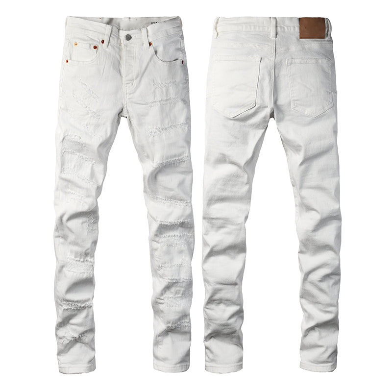 Mens trendy purple jeans, 100% cotton High Street Distressed