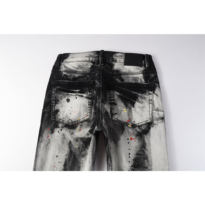 Mens trendy purple jeans, 100% cotton High Street Distressed