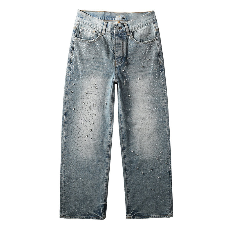 Mens trendy purple jeans, 100% cotton Jeans Rhinestones #9133