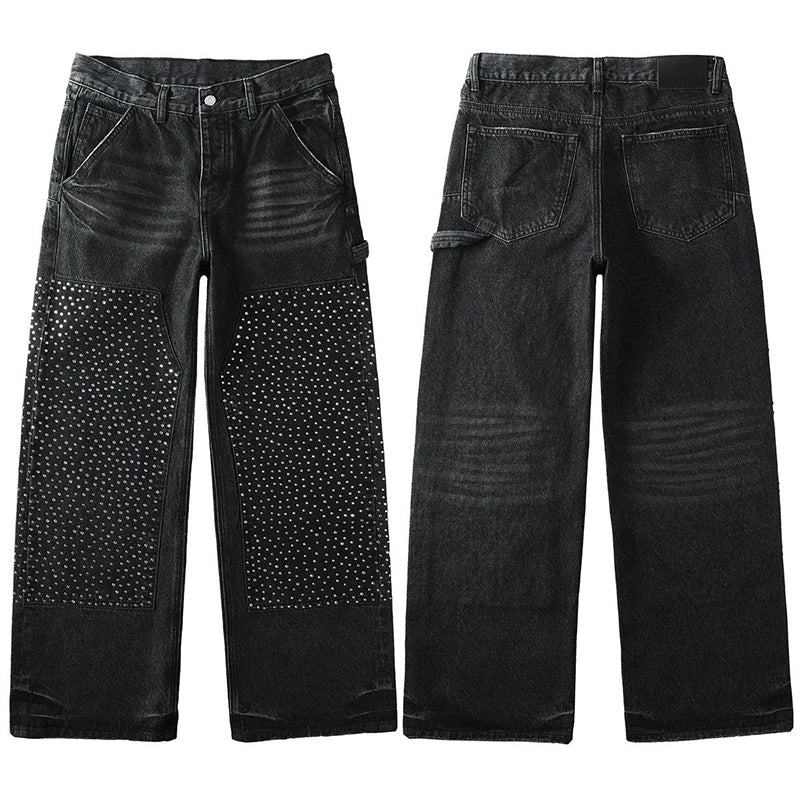Mens trendy purple jeans, 100% cotton  Jeans Rhinestones #104
