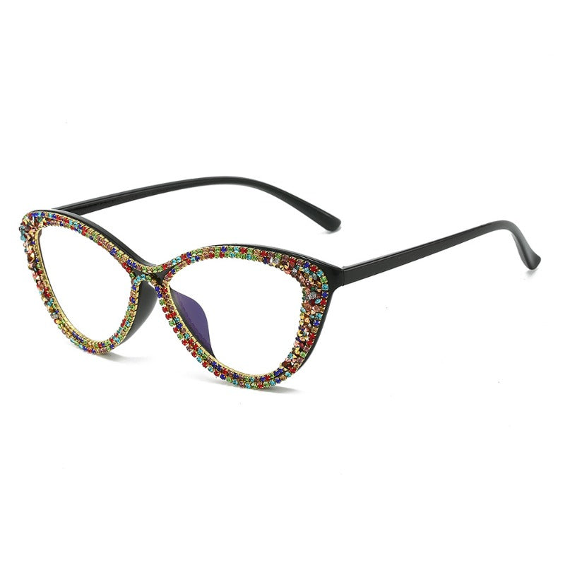 Trendy punk glasses full diamond retro cat eye anti-blue light
