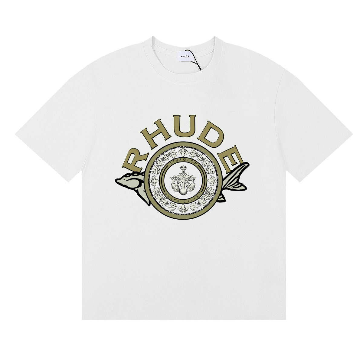 Rhude T Shirts Sturgeon Caviar Printed Cotton Short Sleeves Men and Women