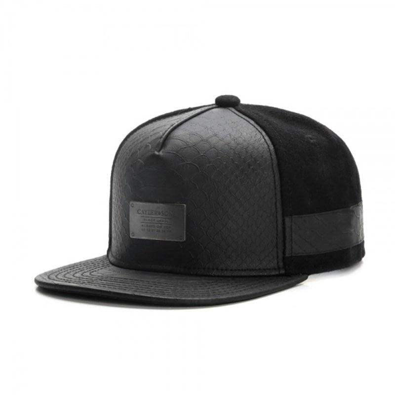 Trendy flat brimmed snapback hats leather iron logo