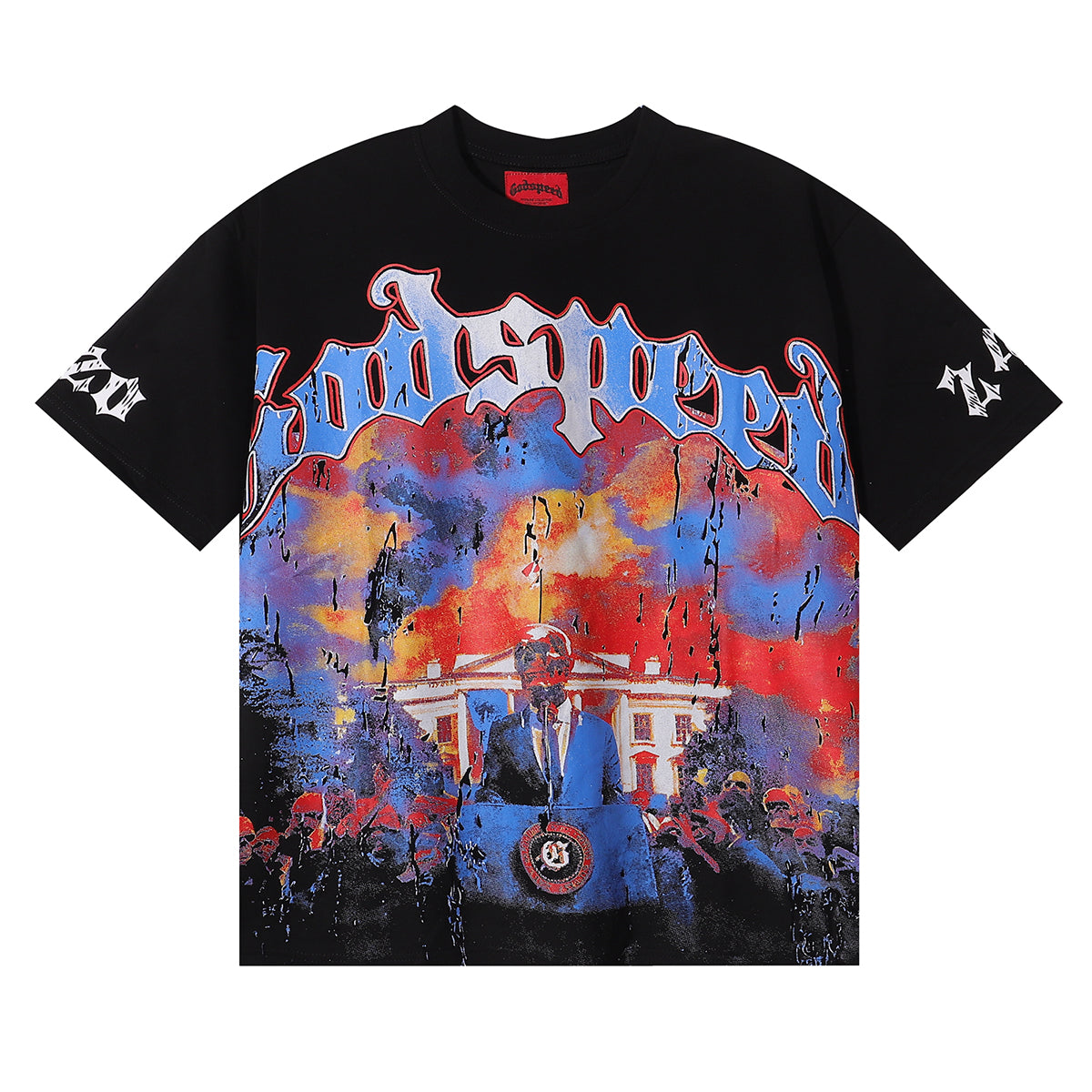 Godspeed T Shirts Speech Skull Printing Cotton Casual Crew Neck Short Sleeve Men and Women