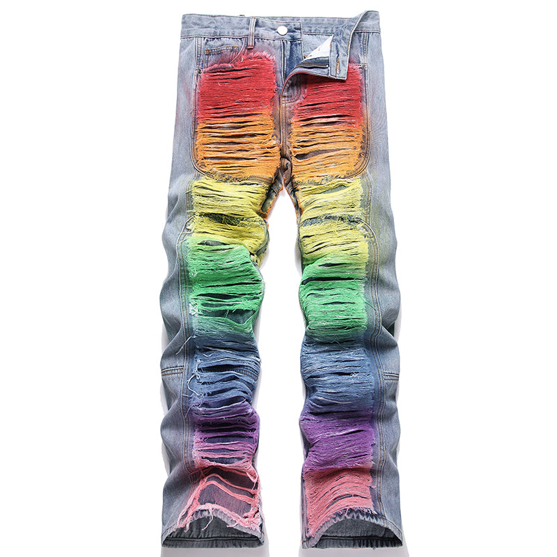Mens Fashion Jeans Colorful Destructive Ribbons 5715#