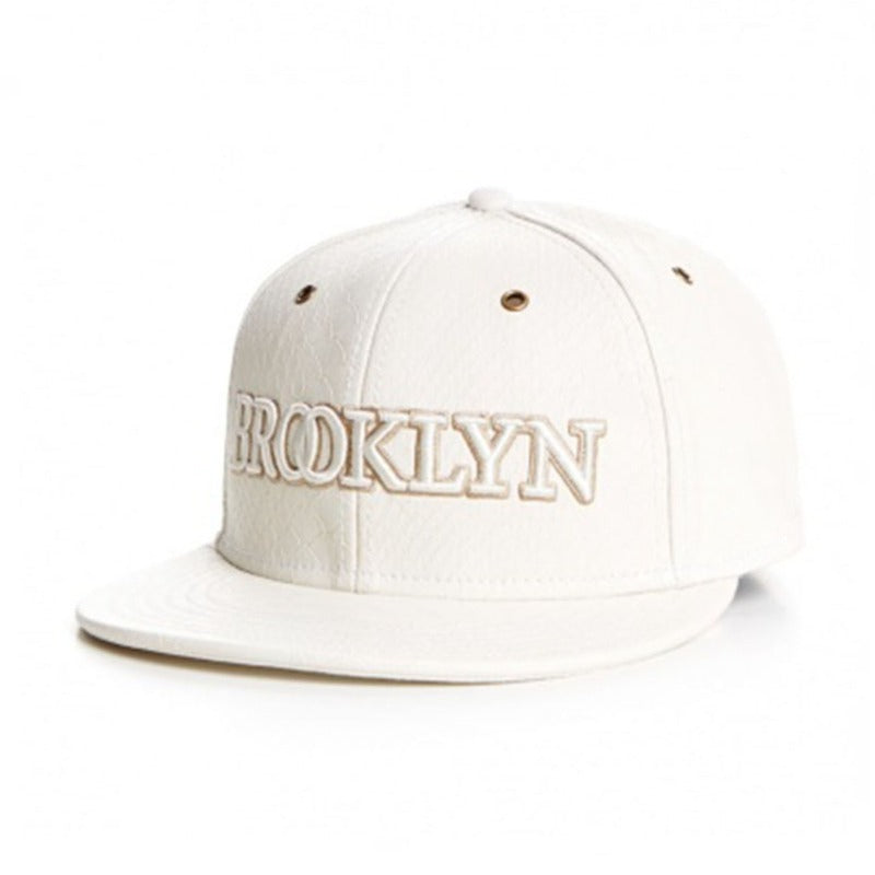 Trendy flat brimmed snapback hats leather brooklynletter