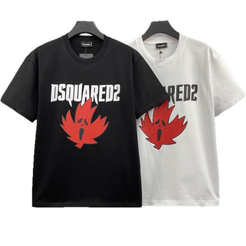 DSQ2 Maple Leaf Monogram Print Trendy Short Sleeves