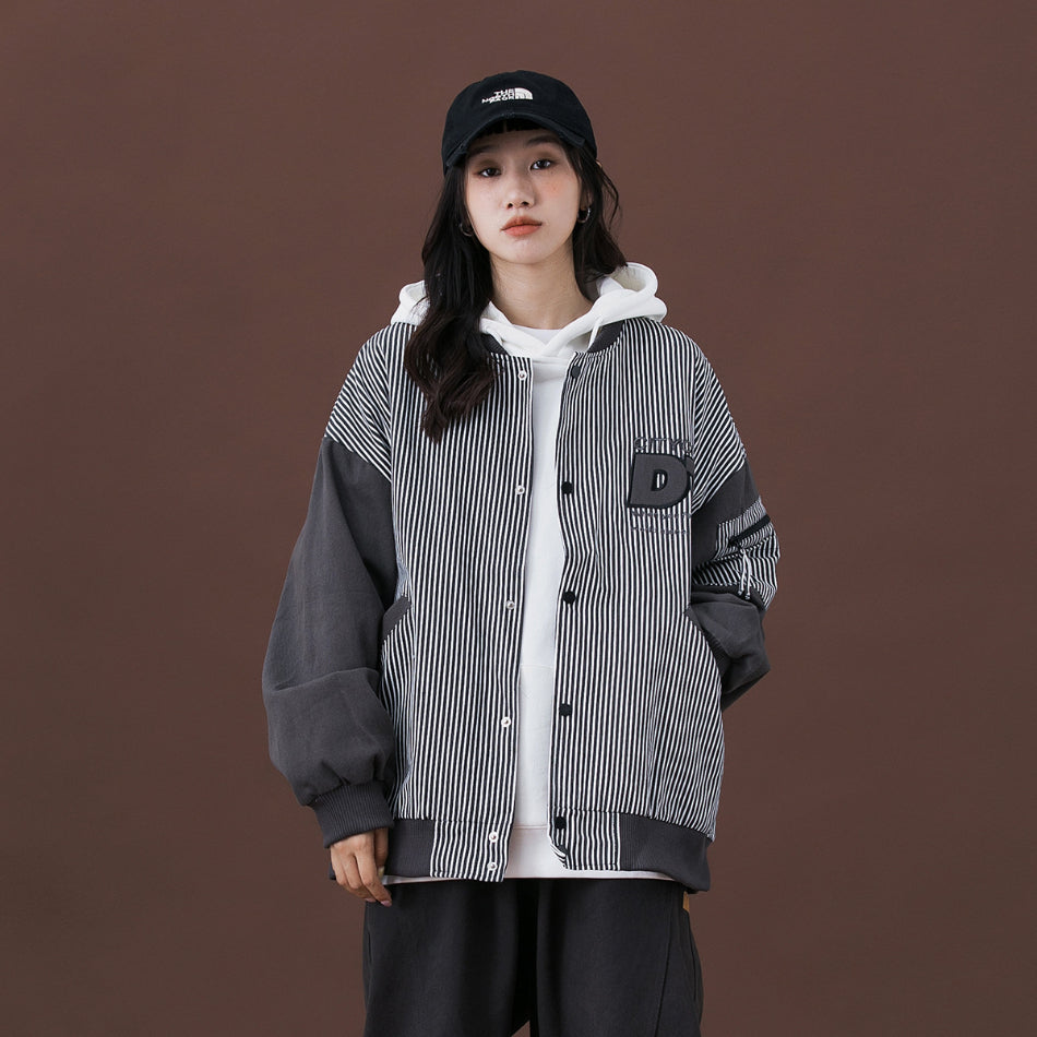 Unisex Jacket Retro Baseball Uniform Jacket Men's and Women's Loose Embroidered Striped Jacket