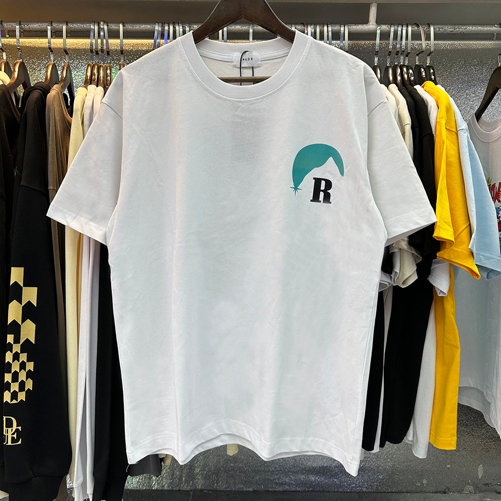 Rhude T Shirts Blue Sunset Print Cotton Casual Short Sleeve Men and Women